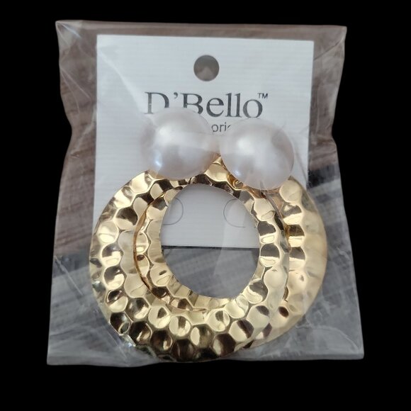 Bold Gold Hoop & Pearl Stud Earrings BY D’Bello – Statement Elegance NWT  DD - Picture 4 of 8